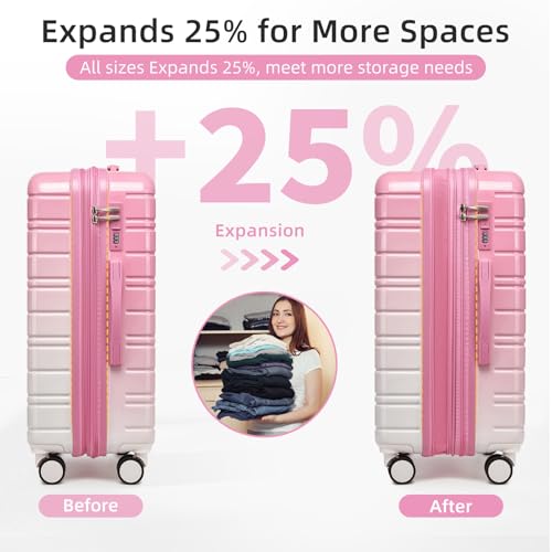 LARVENDER Luggage Sets 5 Piece Hardside Expandable Suitcase with Wheels Lock,PC+ABS Hardside Lightweight Rolling Suitcase for Women and Men,Peach Sparkling - color: Peach Sparkling, size: 5 Piece Set (20/24/28/DB/TB)