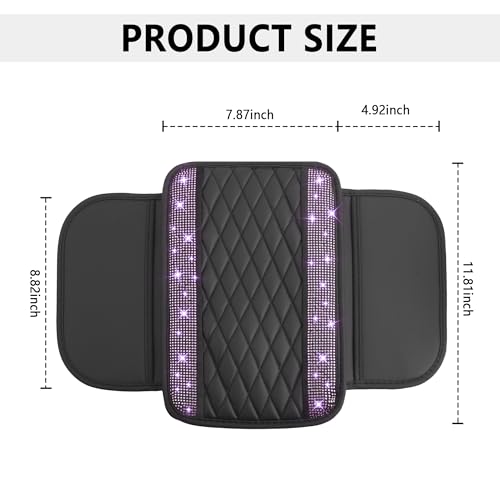 Stacool Upgraded Car Center Console Cover with Rhinestones,Microfiber Leather Car Armrest Cover Cushion with 2 Storage Bags,Universal Cars Armrest Storage Box as Cars Interior Accessories - color: Upgraded Diamond - Bling Purple