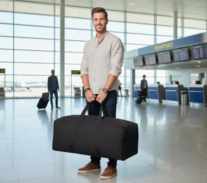 DoYiKe Extra Large Canvas Travel Duffle Bag, Camping, Storage - color: Black Side-opening, size: XXXX-Large