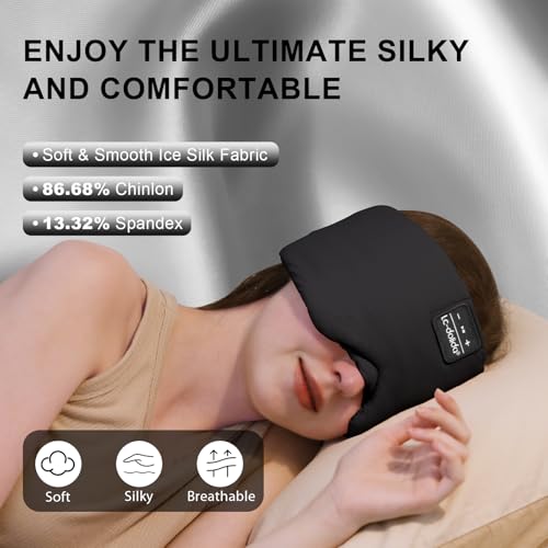 LC-dolida Sleep Mask with Bluetooth Headphones, Ice Silk Sleep Headphones with Bluetooth 5.4, Total Blackout Eye Mask for Sleeping, Sleep Soft Mask for Women Men, All Night Sleep, Travel(Black) - color: Black