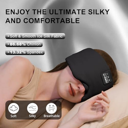LC-dolida Sleep Mask with Bluetooth Headphones, Ice Silk Sleep Headphones with Bluetooth 5.4, Total Blackout Eye Mask for Sleeping, Sleep Soft Mask for Women Men, All Night Sleep, Travel(Black) - color: Black