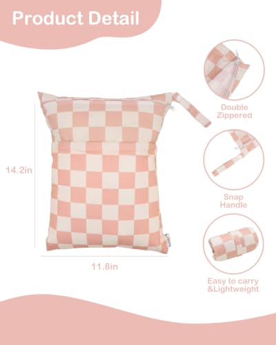 ALVA ALVABABY 3pcs Medium Cloth Diaper Wet Dry Bags Waterproof Reusable with Two Zippered Pockets Travel Beach Pool Daycare Soiled Baby Items Yoga Gym Bag for Swimsuits or Wet Clothes 3L-ZM47 - color: Creamy Checkerboard Collection