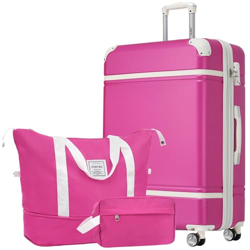 Merax Suitcase Set 28 inches Expandable Luggage with TSA Lock Spinner Wheels Hardshell Lightweight Vintage Luggage with Travel Bag,Pink - color: Pink, size: 28 IN