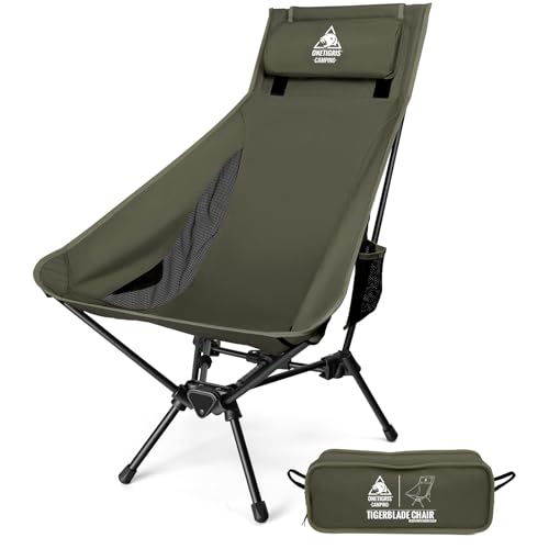 ONETIGRIS Tigerblade High Back Camping Chair with Pillow Design, Comfortable Widened Seat Folding Chair - color: Ranger Green