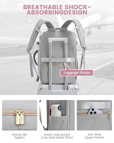 LOVEVOOK Travel Backpack for Women, 40L Carry On Backpack Flight Approved, Large Personal Item Bag Fits 17 inch Laptop, TSA Approved Luggage with 3 Packing Cubes,Waterproof Weekender Gym Essentials - color: Beige-grey-pink, size: 40L