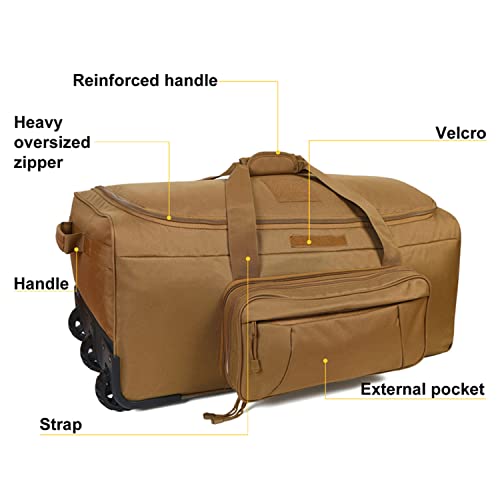 Greencity Duffel Bag Wheels Rolling Deployment Wheeled Military Suitcase Heavy-Duty Extra large deployment bag Capacity 32 Inch，Coyote - color: Coyote