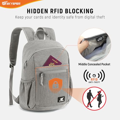 SKYSPER Anti Theft Hiking Backpack, 18L RFID Packable Travel Daypack, Lightweight Foldable Back Pack for Walking Daytrip - color: Gray