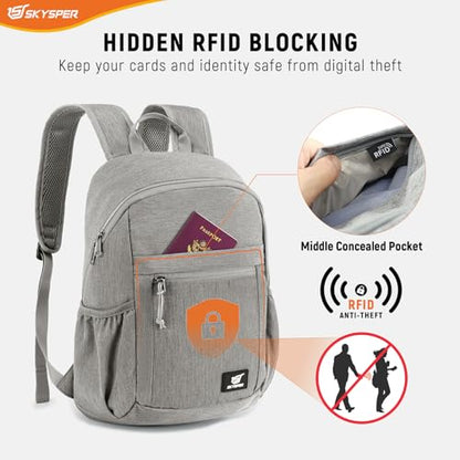 SKYSPER Anti Theft Hiking Backpack, 18L RFID Packable Travel Daypack, Lightweight Foldable Back Pack for Walking Daytrip - color: Gray