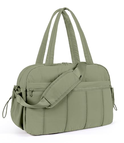 Lightweight Travel Duffle Bag for Women, Quilted Puffy Weekender with Wet Pocket for Gym, Overnight, Personal Item Carry On, Green - color: Green