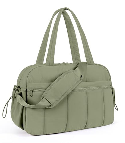 Lightweight Travel Duffle Bag for Women, Quilted Puffy Weekender with Wet Pocket for Gym, Overnight, Personal Item Carry On, Green - color: Green