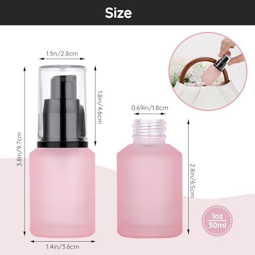 Segbeauty 1oz Frosted Glass Travel Bottles for Toiletries, Pack of 3 Refillable Travel Lotion Bottle, Pink Makeup Pump Dispenser Cream Lotion Containers, 30ml Leak Proof Cosmetic Bottles for Women - color: Pink, style: 3pcs 1oz