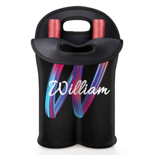 Personalized 2 Bottle Wine Carrier Tote Custom wtih Name, Customize Neoprene Wine Bottle Carrier Sleeve Travel Wine Holder Gift Bags - color: Black, size: Medium