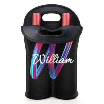 Personalized 2 Bottle Wine Carrier Tote Custom wtih Name, Customize Neoprene Wine Bottle Carrier Sleeve Travel Wine Holder Gift Bags - color: Black, size: Medium