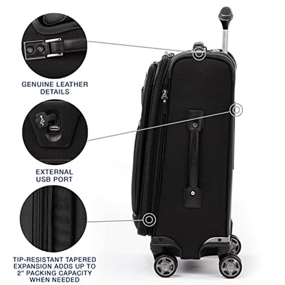 Travelpro Platinum Elite Softside Expandable Carry on Luggage, 8 Wheel Spinner Suitcase, USB Port, Suiter, Men and Women, Shadow Black, Carry On 21-Inch - color: Shadow Black, size: Carry-On 21-Inch