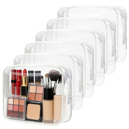 6 Pcs Large Clear Makeup Bags, TSA Approved Toiletry Bags for Travel, Waterproof Clear Pouches with Zipper, Plastic PVC Cosmetic Organizer Case for Women Men Vacation Bathroom Essentials (White Large) - color: 6 Large White