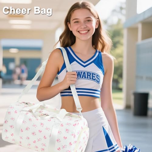 Gym Bag Sports Duffle Bag with Wet Pocket Weekender Overnight Bags with Waterproof Shoe Pouch and Air Hole for Girls Kids Women Workout Travel Bags (Bow Flower-Beige) - color: Bow Flower-Beige