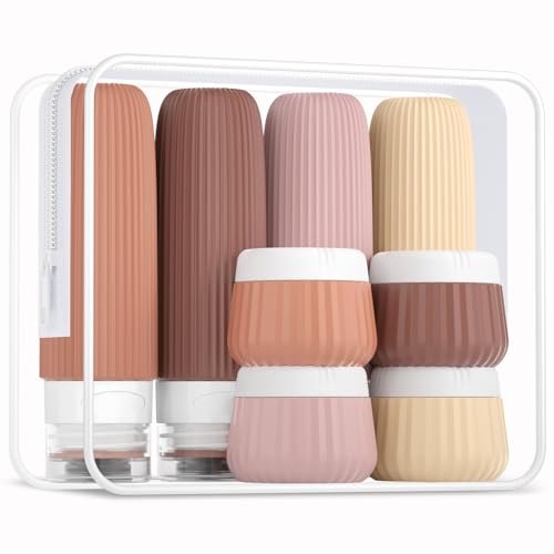 Mrsdry Travel Bottles - 8 Pack, TSA Approved 3 oz Travel Containers for Toiletries, Clear Bag, Leak Proof Silicone Squeezable Essentials Jars - color: Red Soil, size: Bottle 3oz Jars 1oz