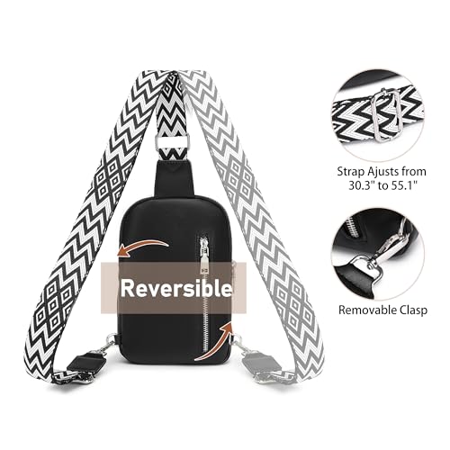 DIOMO Anti Theft Small Sling Bag for Women Cross Body Bag Trendy, RFID Fanny Packs Vegan Leather for Women Travel Belt Purse - color: 1-Black Silver Zipper