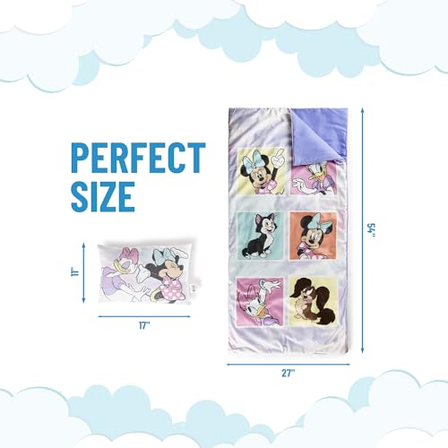 Jay Franco Kids Slumber Bag and Pillow - 54 x 27 Inch Comfy Indoor Sleeping Bag for School and Sleepovers, 2 Piece Set, Purple - Minnie Mouse - color: Purple - Minnie Mouse