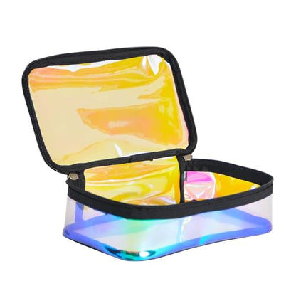 Iridescent TPU Travel Cosmetic Makeup Bag Holographic Clear Makeup Kit Organizer Pouch Waterproof Toiletry Organizer Case - color: Iridescent
