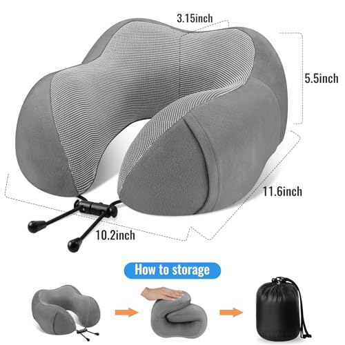 CloudBliss Memory Foam Travel Pillow for Airplane, Neck Pillow for Traveling, Airplane Pillow for Long Flight Travel, Compact Neck Pillow with Eye Mask, Earplugs, Carry Bag, Trip Essentials, Dark Grey - color: Dark Grey