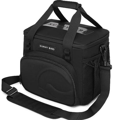 SUNNY BIRD 12L Large Insulated Lunch Bag, Leakproof and Foldable Lunch Cooler Box for Women Adult and Men, Fits 18 Cans (Black 01) - color: Black 01