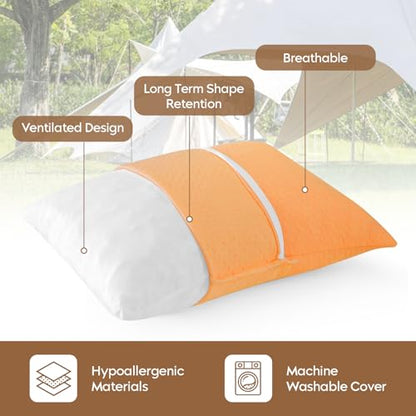 Small Shredded Memory Foam Pillow, Camping Pillow Travel Pillow - Compressible Medium Firm, Breathable Cover, Ideal Backpacking Hiking, Airplane and Car (Apricot Yellow, S) - color: Apricot Yellow, size: S-16 X 12 Inch