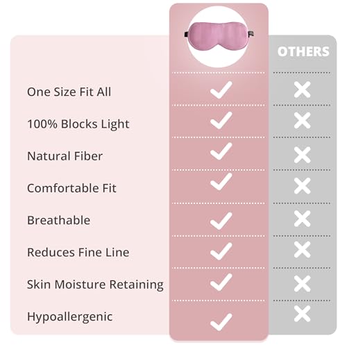 Sleep Mask, Silk Eye Mask for Sleeping with Adjustable Strap, Satin Blackout Sleeping Eye Mask for Men&Women, Comfortable Blindfold Eyeshade for Night Sleep(22 Momme Pink) - color: 22 Momme-pink
