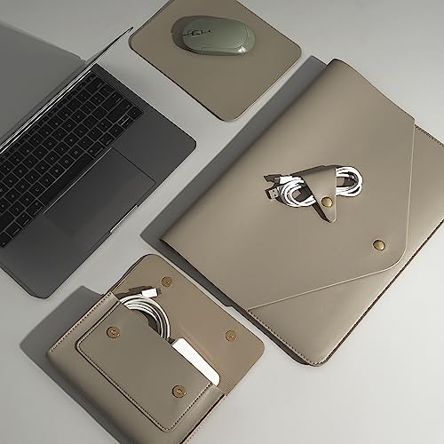 PU Leather Laptop Sleeve Compatible with New 14 inch MacBook Pro A2992 A2918 A2779 A2442,Old MacBook Pro Air 13, Surface Laptop 5th Gen 13.5, Thinkpad X1 Carbon 14 Set of 4PCS Color Khaki - color: Khaki, size: 14Inch Laptop