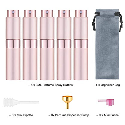 Tekson 5PCS 8ml Travel Perfume Atomizer Refillable, Mini Cologne Spray Bottle Empty, Small Aftershave Sprayer for Liquid Dispenser (Pink) - color: pink