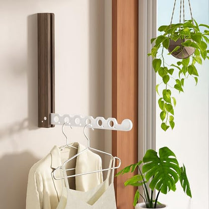 Natural Wood Folding Clothes Hanger Rack for Laundry Room, Wall Mounted Clothes Drying Rack, Laundry Drying Rack Foldable, Perfect for Small Spaces, Walnut Wood Black - color: Black