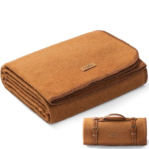 Molithe 100% Wool Blanket, 62" x 86", Warm, Thick, Washable, Military Wool Blanket, Great for Camping, Outdoors, Sporting Events, Survival Kits, Dark Camel - color: Dark Camel, size: Large