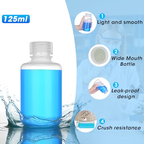 4oz/125ml Plastic Sample Bottles with caps, Wide Mouth Reagent Bottle with Lids Leak Proof Containers Water Sample Bottles for Laboratories, Travel(5Pcs) - style: 125ML-5pcs
