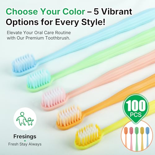 100-Pack Premium Bulk Disposable Toothbrushes, Individually Wrapped, Soft Bristles, Peanut Grip Handle for Travel, Guest Bathroom, Hotel & Emergency Kits, Family, Kids & Adults, Single Use - size: 1 Count (Pack of 100)