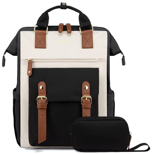LOVEVOOK Laptop Backpack for Women, Teacher Bag Work Backpack Purse Laptop Computer Back Pack, Business Travel Backpack, Nursing College School Bookbag, 15.6inch, Black-Beige-Brown - color: Black-beige-brown, size: 15.6 Inch