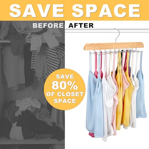 Resovo Tank Top Hanger with Premium Wood, 20 Large Capacity, Space Saving,360 Degree Rotating, Foldable Metal Hooks, Tank Tops - color: Wood