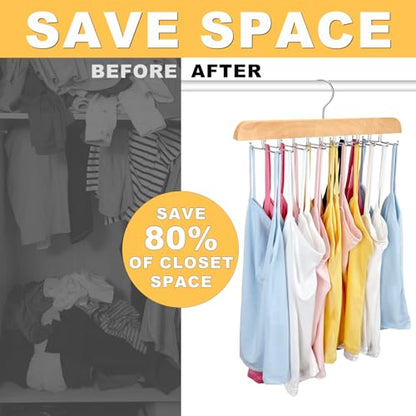 Resovo Tank Top Hanger with Premium Wood, 20 Large Capacity, Space Saving,360 Degree Rotating, Foldable Metal Hooks, Tank Tops - color: Wood