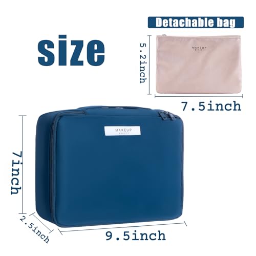 Queboom Travel Makeup Bag Cosmetic Bag Makeup Bag Toiletry bag for women and men (Navy blue) - color: Navy blue