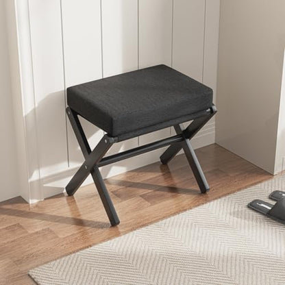 BAMBOOHOMIE Foldable Foot Stool Ottoman, Small Padded Foot Rest with Bamboo X-Legs, Portable Folding Leg Rest for Living Room Bedroom Office, Soft Foam Cushion Step Stool for Couch & Armchair (Black) - color: Black - Black