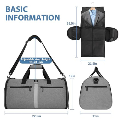 Garment Bags for Travel,50L Carry on Convertible Garment Duffle bag with Shoulder Strap,3 in 1 Hanging Suit Travel Bag with Shoulder Strap - color: Grey