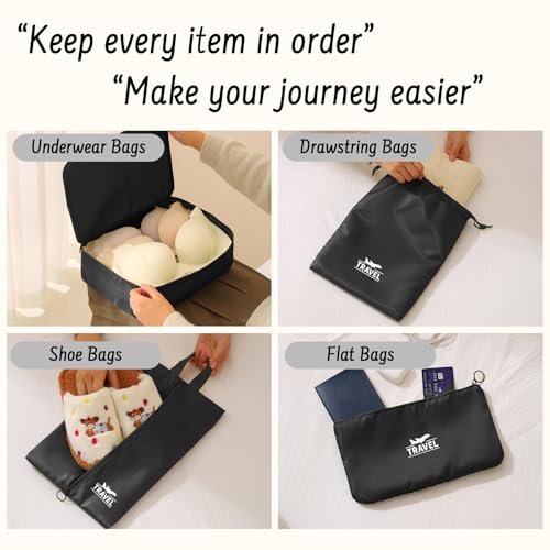8 Set Packing Cubes for Travel Suitcase Organizer Bags Luggage Packing Cubes Set Travel Essentials Accessories Gifts for Women - color: Upgrade-Black