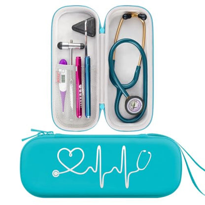 BOVKE Travel Carrying Case Compatible with 3M Littmann Classic III, Lightweight II S.E, MDF Acoustica Deluxe Stethoscopes - Extra Room for Medical Scissors EMT Trauma Shears and LED Penlight, Emerald - color: Pu Leather_Emerald