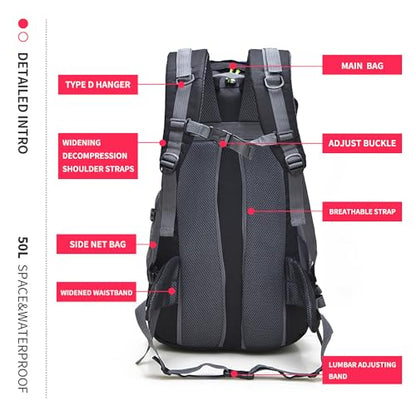 Bseash 50L Hiking Backpack, Water Resistant Lightweight Outdoor Sport Daypack Travel Bag for Camping Climbing Skiing Cycling (Blue - No Shoe Compartment) - color: Blue - No Shoe Compartment