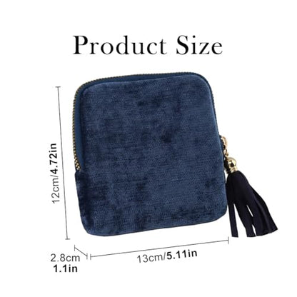 Small Travel Jewelry Case,Velvet Pouch with Tassel Zipper,5-Layer Velvet Portable Jewelry Roll Pouch for Earrings Rings Bracelets,Travel Jewelr y Organizer,Gift for Women(Dark Blue)