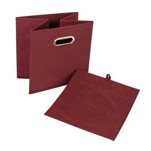 Household Essentials Foldable Fabric Storage Cubes 36-Pack – 11x11x11 Stackable Non-Woven Bins with Chipboard Sides & Grommet Handles – Closet, Shelf, Nursery, or Office Organizer – Burgundy - color: Burgundy, size: 11” L x 11” W x 11” H (Pack of 6)