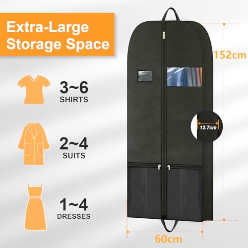 Long Garment Bag for Hanging Clothes Travel, 60'' Dress Bags for Gowns Long Dance Costumes Womens Coats, Suit Bag Clothes Cover for Closet Storage With Handles Pockets and Zipper, Black - size: 60" 1PK