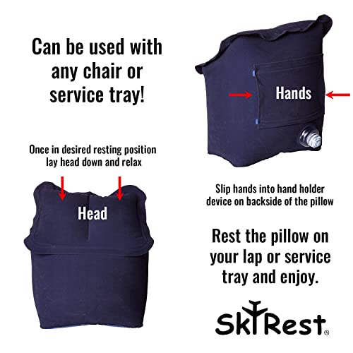 SkyRest® Inflatable Head Neck Rest Travel Pillow - Portable Patented Design Napping Pillows for Airplanes Buses Cars Office Trains Outdoor Camping - Gift for Men Women