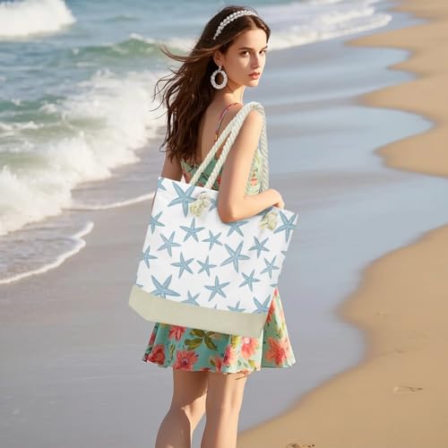 Fokongna Tote Bag For Women, Beach Bag Best Friend Travel Birthday Gifts, Travel Parties Vacation Shopping Essentials - color: Blue Starfish Print