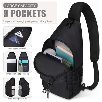Pritent Crossbody Bags for Women Men Trendy Sling Bag Backpack Casual Chest Bag with Convertible Shoulder Strap - color: Black, size: Large