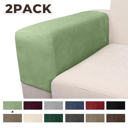 Couch Arm Covers 2 Pcs Sofa Armrest Covers Stretch Couch,Armrest Cover for Chairs Scratch-Resistant Sofa Arm Cover Armchair Slipcovers,Avocado Green - color: Avocado Green, size: 2PC Armrest Cover